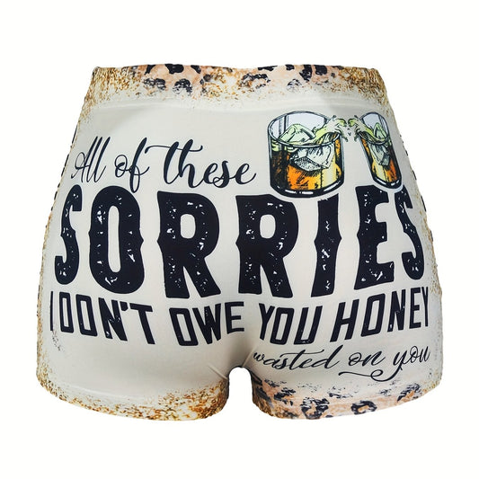 Letter & Graphic Print Skinny Shorts Women's Casual Shorts