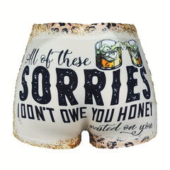 Letter & Graphic Print Skinny Shorts Women's Casual Shorts