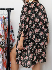 Vacay Kimono Women's Plus Floral Print Short Sleeve Kimono Cover Up