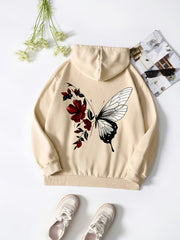 Butterfly Drawstring Hooded Shirt Solid Long Sleeve Sweater