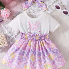 Girls Butterfly Print Pleated Dress for Summer