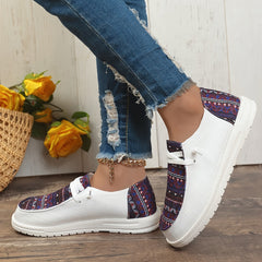 Women's Skate Shoes with Square Pattern, Lace-Up Canvas Sneakers