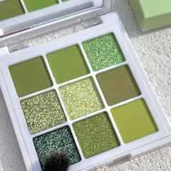 9 Colors Avocado Eyeshadow Palette Green Tone Matte Shimmer Finish