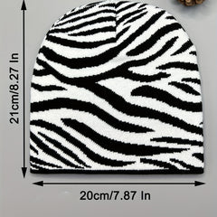 Cow Pattern Beanie Striped Knit Hat Unisex Couple Skull Cap