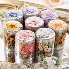 Waterproof Rose & Sunflower Patterned PET Tape for Crafts & Decor, Cuttable