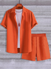 Button Front Shirt & Elastic Shorts Set