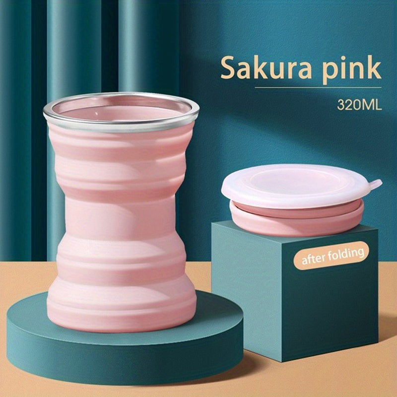 320ML Silicone Folding Cup Outdoor Collapsible Travel Cup With Lids