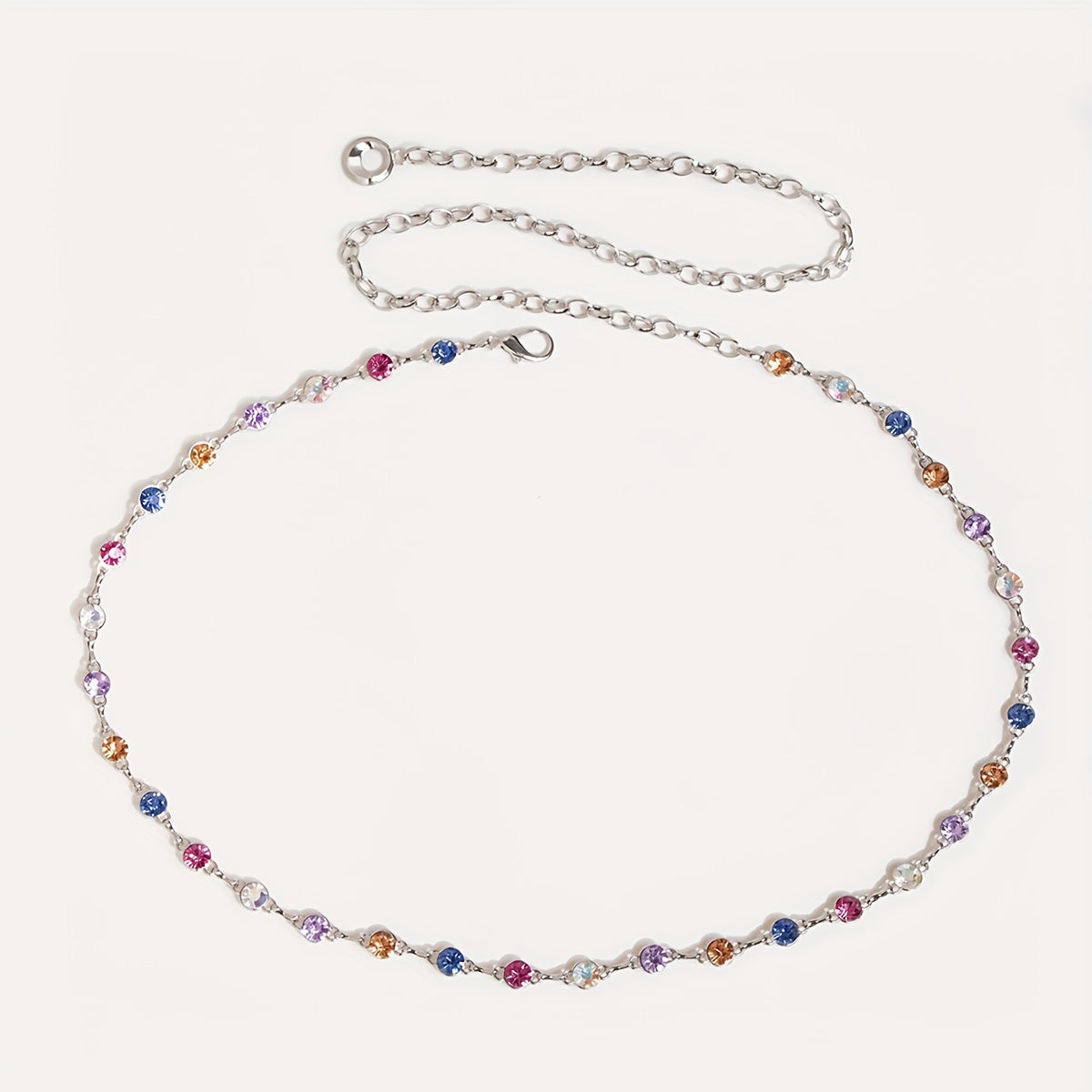 Colorful Crystal Waist Chain Silvery Metal Belly Chain Body Jewelry