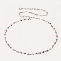 Colorful Crystal Waist Chain Silvery Metal Belly Chain Body Jewelry
