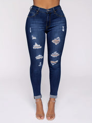Dark Ripped Holes Skinny Jeans Slim Fit