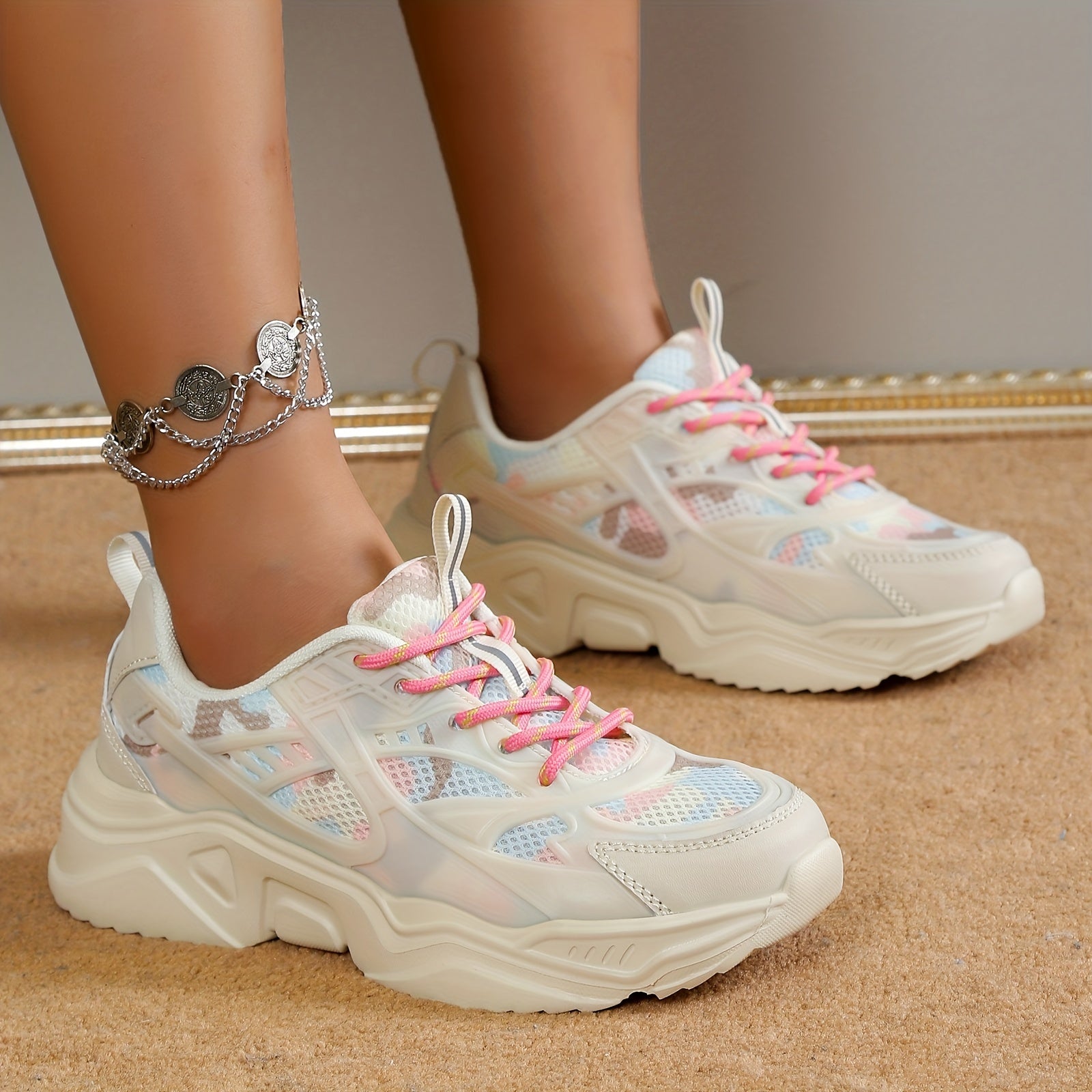 Comfortable Bottom Shock Absorption Dad Shoes Mesh Breathable Sneakers