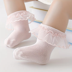 Soft Breathable Princess Socks for Infant Girls Lace Trim Ankle