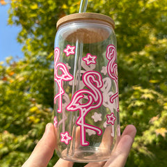Flamingo Pattern Water Cup Set with Lid and Straw Iced Coffee Cup