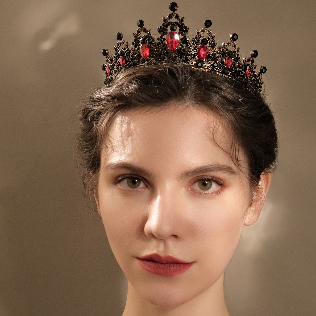 Red Crystal Queen Crown Wedding Tiara For Bride Birthday Quinceanera