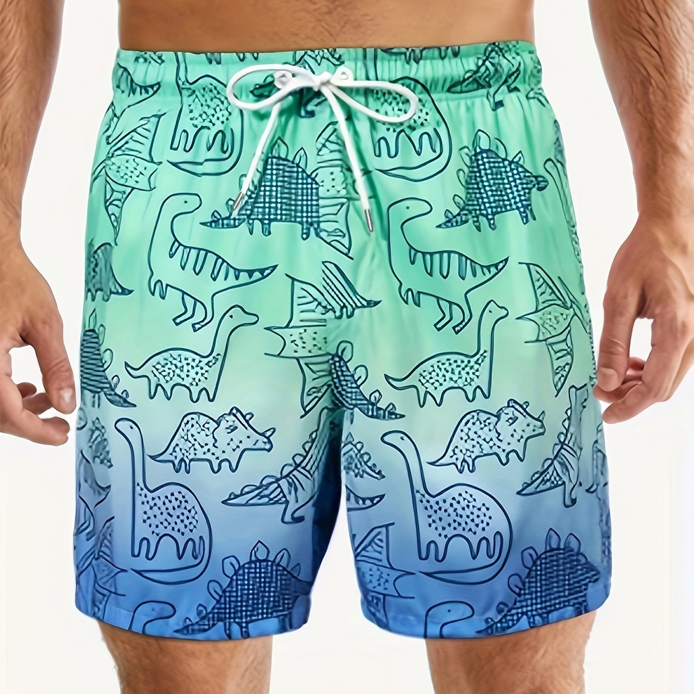 Gradient Dinosaur Men's Quick Dry Board Shorts with Pockets