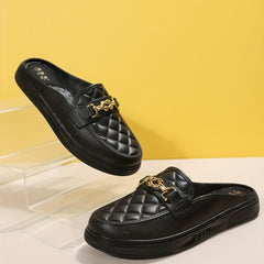 Metal Chain Decor Flat Mules Closed Toe Slippers