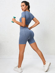 2pcs Seamless Workout Set Crop Top & Butt Lifting Shorts Women's Activewear