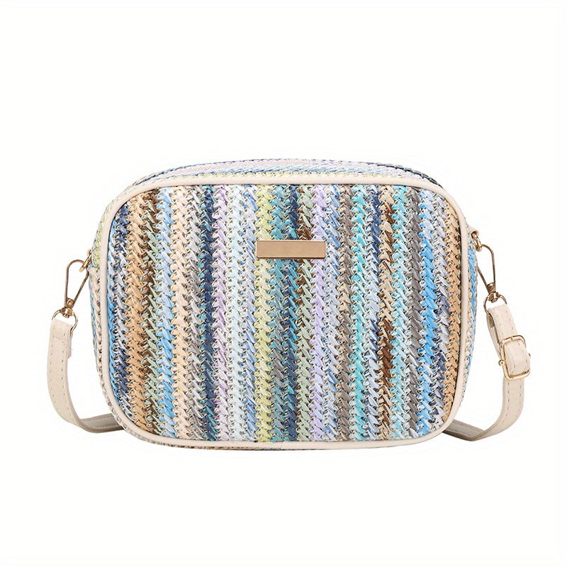 Colorful Straw Square Bag Zipper Shoulder Bag Niche Woven Crossbody