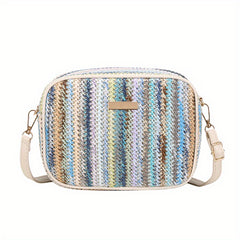 Colorful Straw Square Bag Zipper Shoulder Bag Niche Woven Crossbody