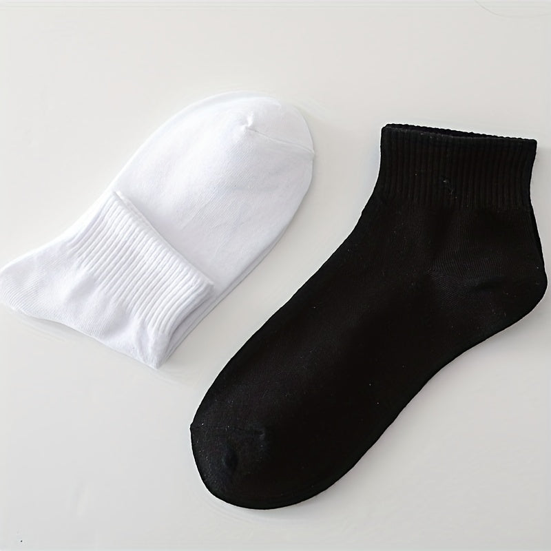 6 Pairs Women's Crew Short Socks Solid Color Comfy & Breathable