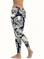 Skull & Floral Print Fitness Leggings