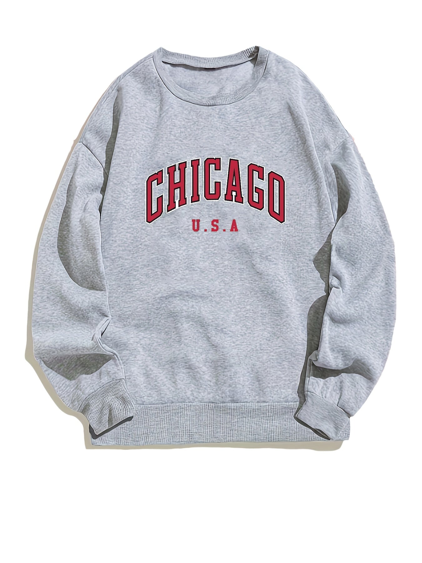 Chicago Print Sweatshirt Long Sleeve Crew Neck for Women