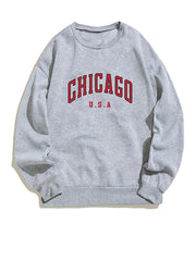 Chicago Print Sweatshirt Long Sleeve Crew Neck for Women