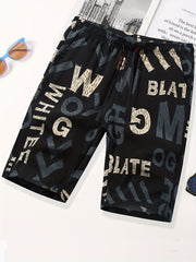 Men's All Over Letter Print Drawstring Shorts