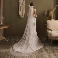 Large Bowknot Long Head Veil With Comb Bridal Wedding Hair Accessories
