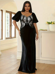 Glitter Butterfly Velvet Maxi Formal Dress