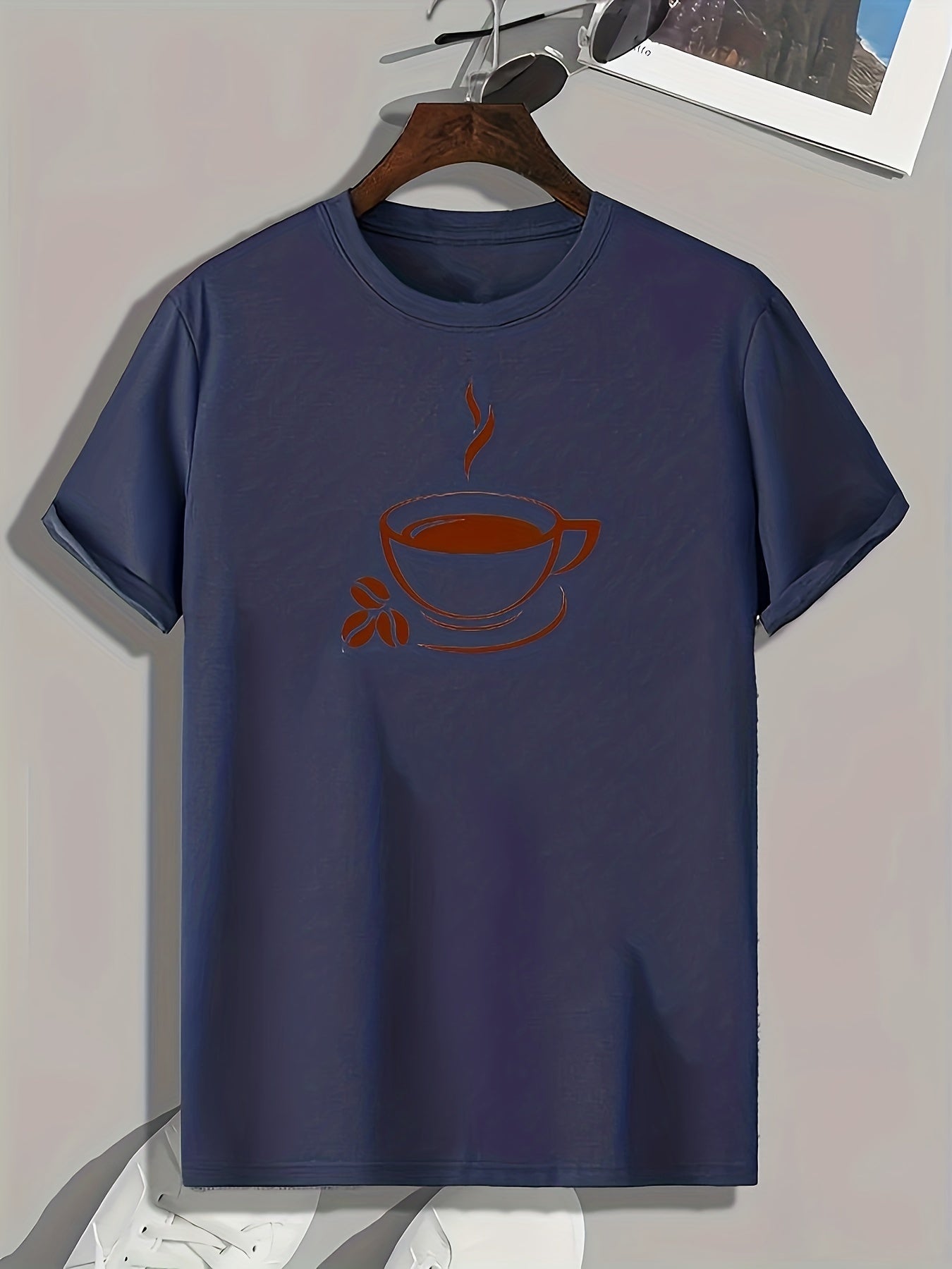 Coffee Print Men's Comfy T shirt Active Slightly Stretch Breathable Tee