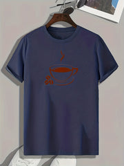 Coffee Print Men's Comfy T shirt Active Slightly Stretch Breathable Tee