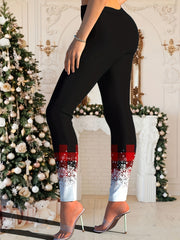 Plaid Snowflake Print Mid Waist Leggings