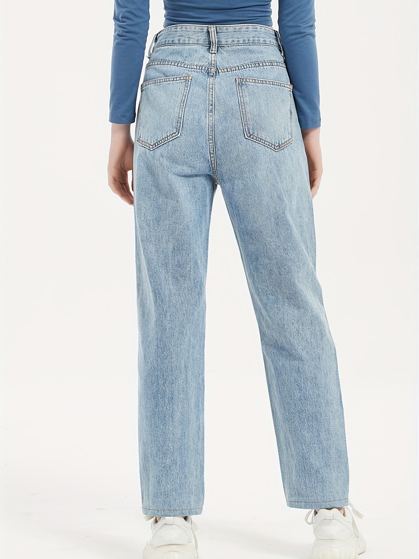 High Waist Ripped Straight Jeans Baggy Denim Pants