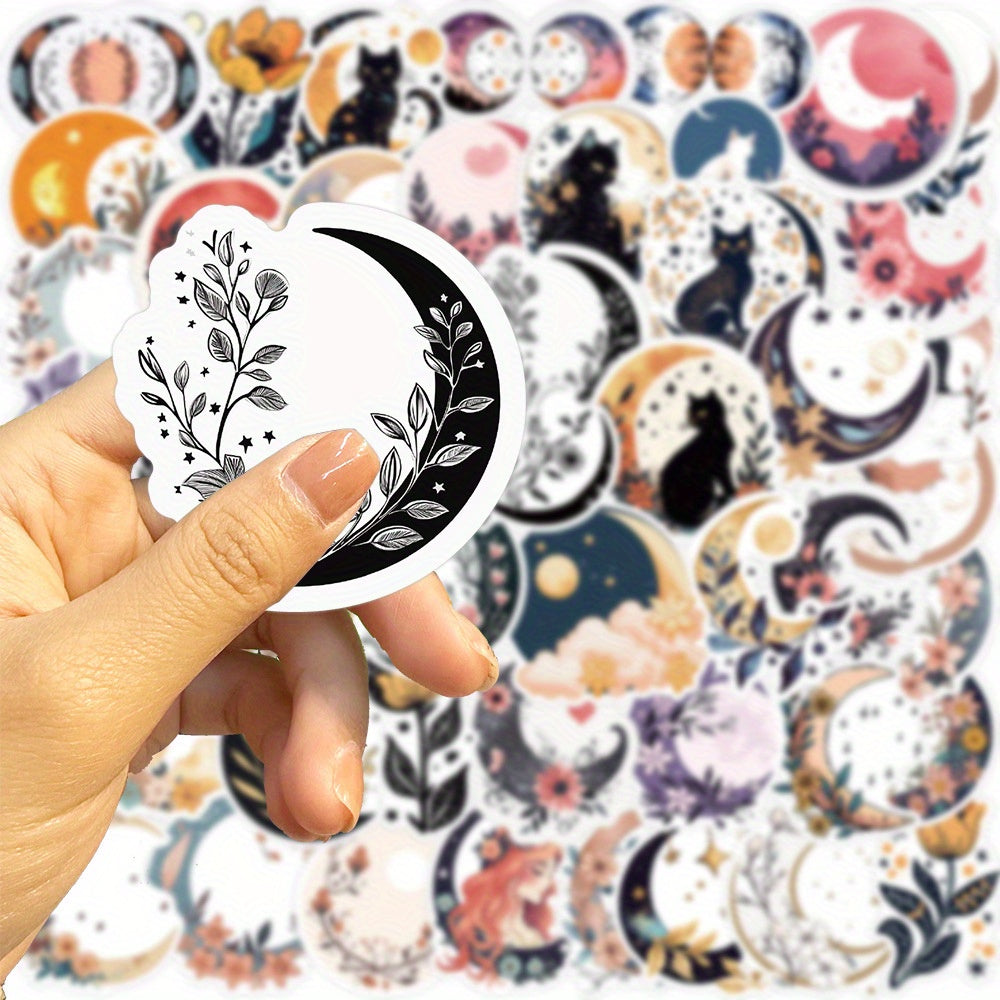50pcs Moon Flower Cat Cartoon Stickers PVC Decals for Luggage Guitar Car Skatebo