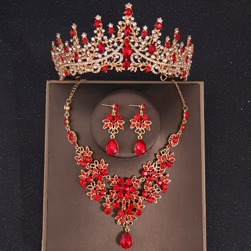 Baroque Vintage Crystal Crown Bridal Jewelry Sets