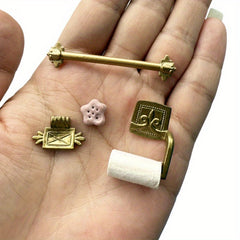 Dollhouse Bathroom Set with Towel Rack Soap Holder Toilet Paper & Sponge 4pcs