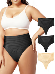 3 Pack Plus Size Panties Set Women's Plus Striped & Floral Pattern Elastic