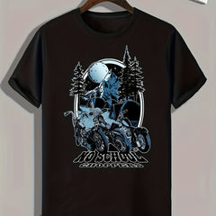 Motorcycle Forest Print Men's Graphic T shirt Casual Comfy Tees For Summer
