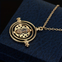 Time Turner Hourglass Necklace For Girls Vintage Hollow Movable Pendant Necklace