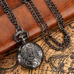 Hollow Flower Cover Pocket Watch Quartz Movement Necklace Chain