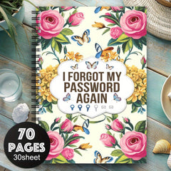 Floral Spiral Password Notebook, 70 Pages, Colorful Flowers & Butterflies