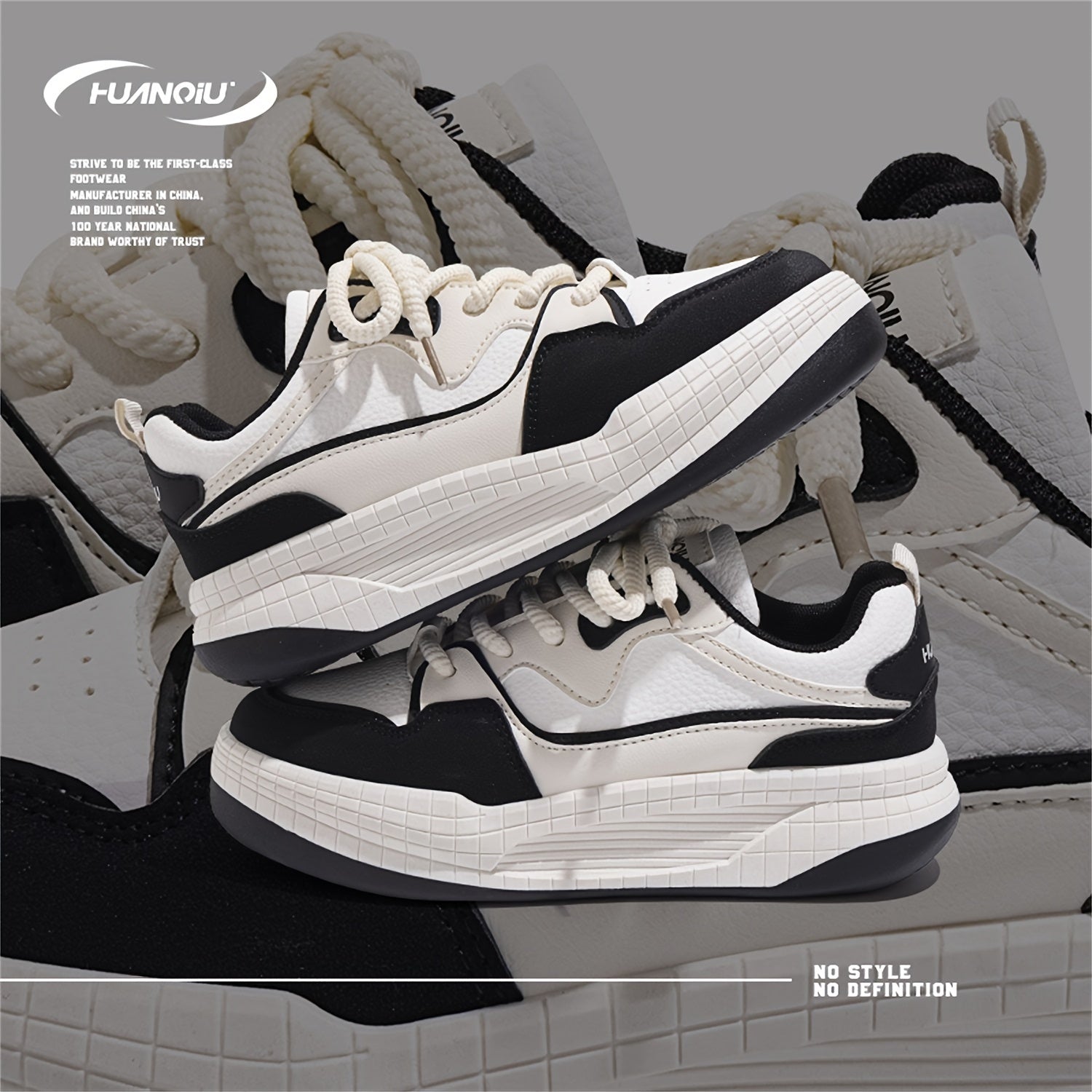 HUANQIU Lace-up Height Increase Skate Shoes Non-slip Casual Sneakers