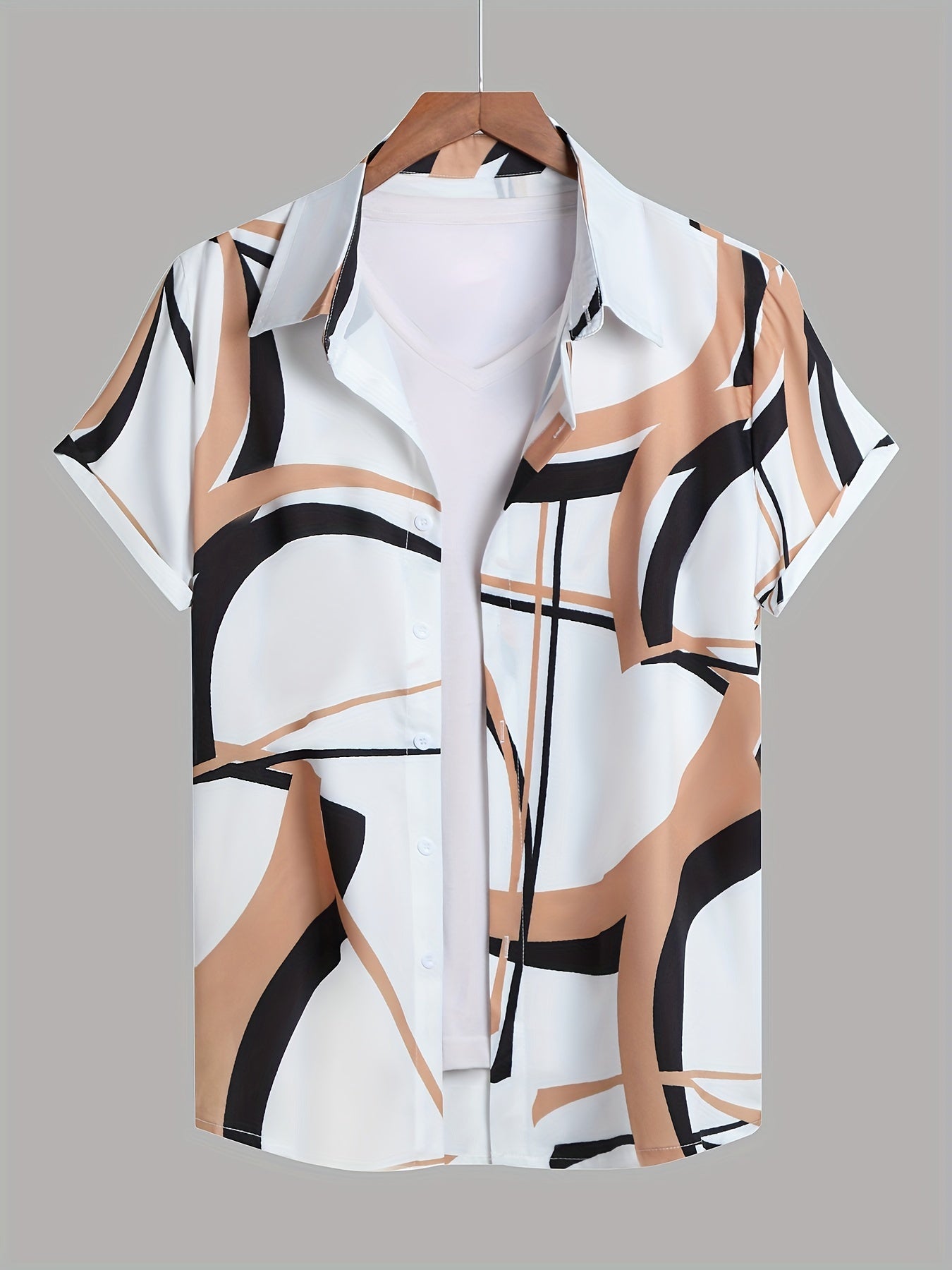 Boho Geometric Print Men's Casual Short Sleeve Shirt for Summer Vacation