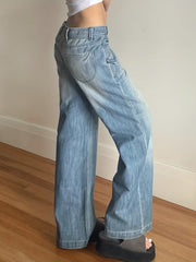 Retro Loose Casual Jeans Mid Waist Y2K Streetwear Baggy Straight Trousers