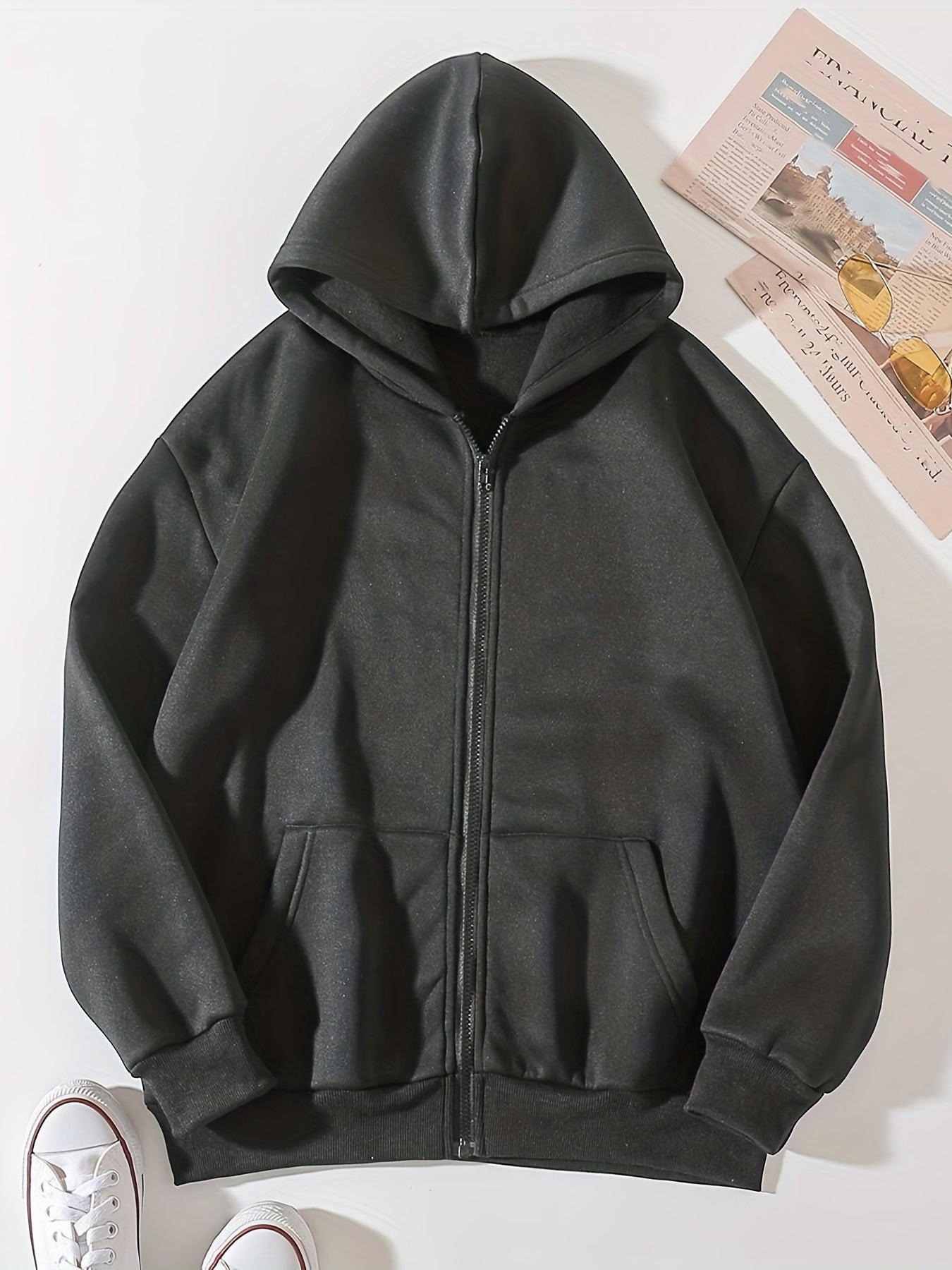 Solid Zip Up Hoodie Casual Long Sleeve Hoodies Sweatshirt With Pockets