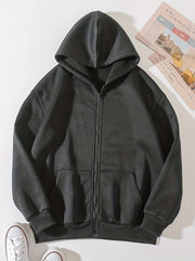 Solid Zip Up Hoodie Casual Long Sleeve Hoodies Sweatshirt With Pockets