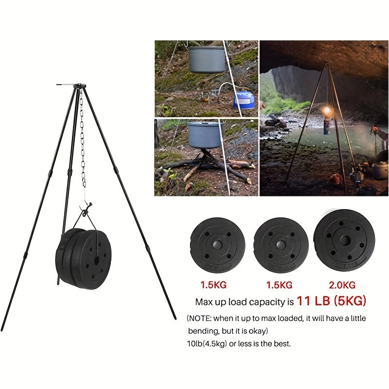 Adjustable Camping Tripod with Chain and Storage Bag for Outdoor Cooking
