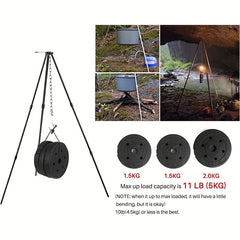 Adjustable Camping Tripod with Chain and Storage Bag for Outdoor Cooking