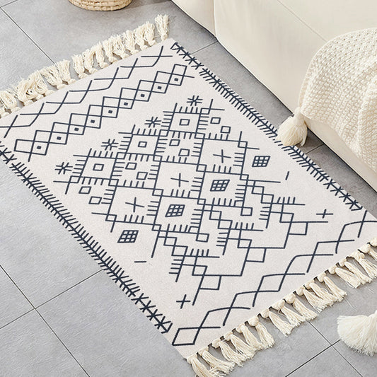 Boho Hand woven Linen Area Rugs With Tassels